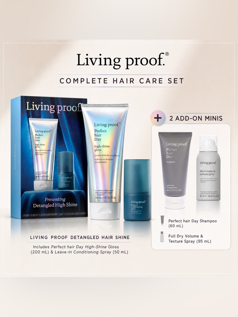 NEW✅ Living Proof 4-Pc Hair Care Bundle | High Shine Gloss Set + 2 Bonus Minis